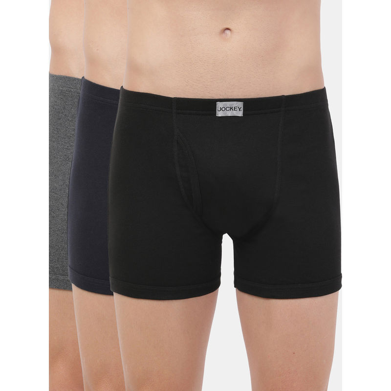 Jockey 8008 Men Cotton Solid Boxer Brief - Black/Navy/Charcoal Mel (Pack of 3) (2XL)