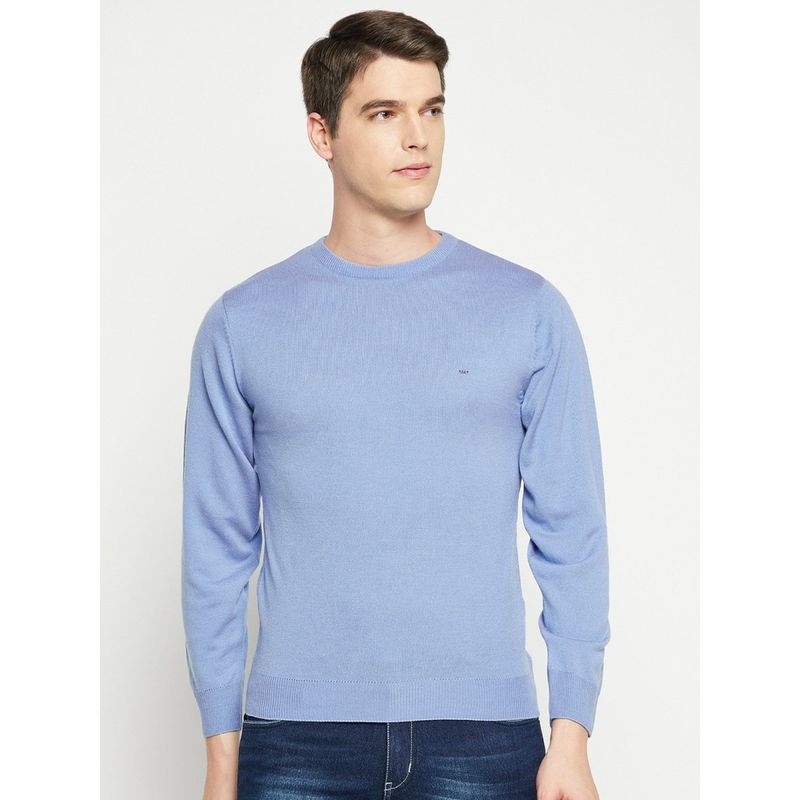 Okane Men Blue Solid Acrylic Round Neck Sweater (M)