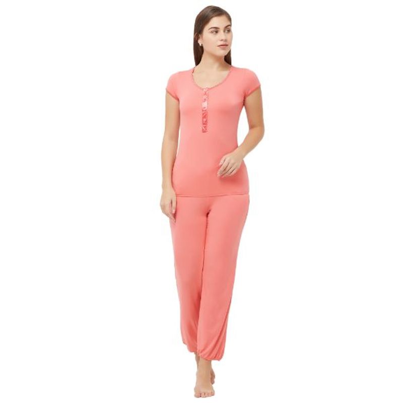 SOIE Women's Super Soft Cotton Modal Solid Lounge Set - Pink (S)