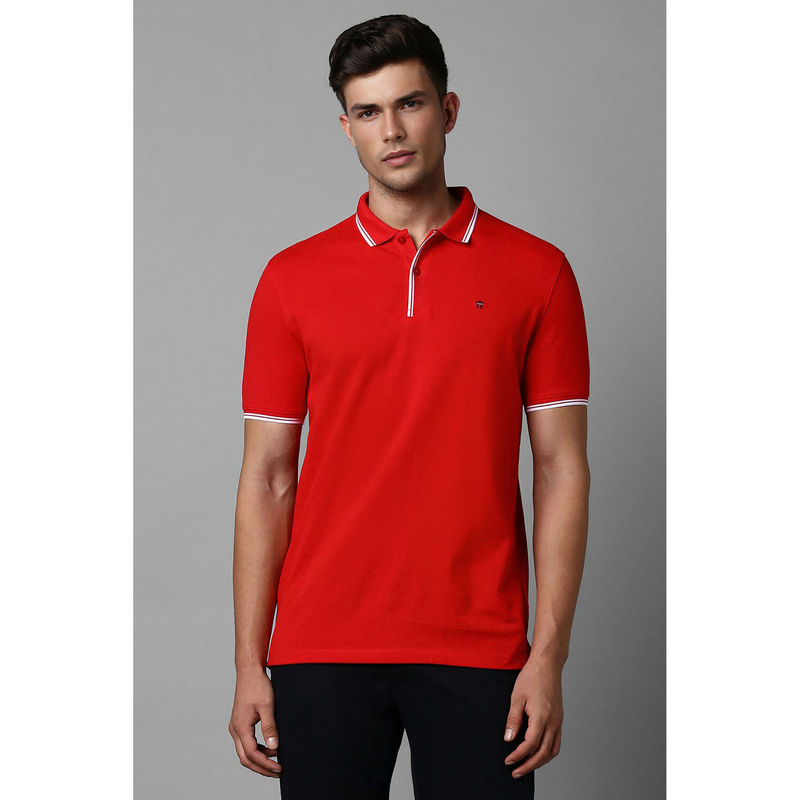 Louis Philippe Men's Red Solid Polo Neck T-Shirt (S)