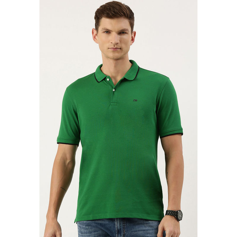Peter England Men's Green Solid Collar Neck Polo T-Shirt (2XL)