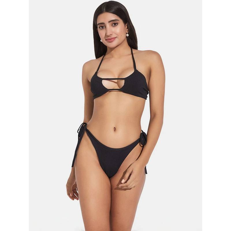 G Heist Women Ribbed Halter Neck Beach Wear Swimwear Bra and Panty (XS)