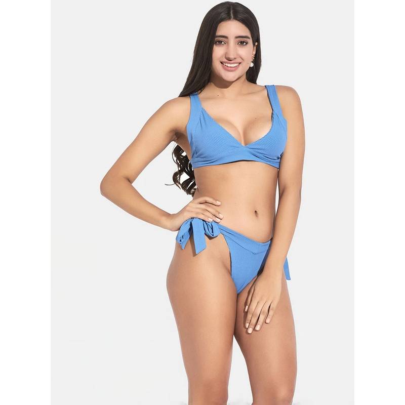 G Heist Women Ribbed Shoulder Straps Beach Wear Swimwear Bra and Panty (XS)