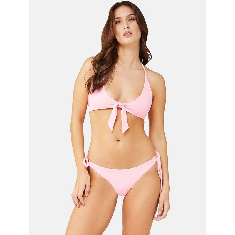 G Heist Women Stretchable Ribbed Halter Swimwear Bra and Panty (XS)