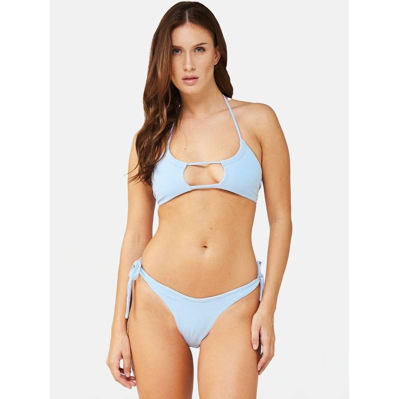 G Heist Women Stretchable Ribbed Halter Neck Swim Swimwear Bra and Panty (XS)