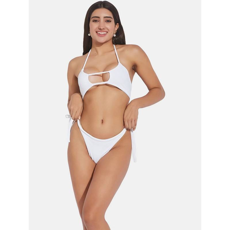 G Heist Women Ribbed Halter Neck Beach Wear Swimwear Bra and Panty (XS)
