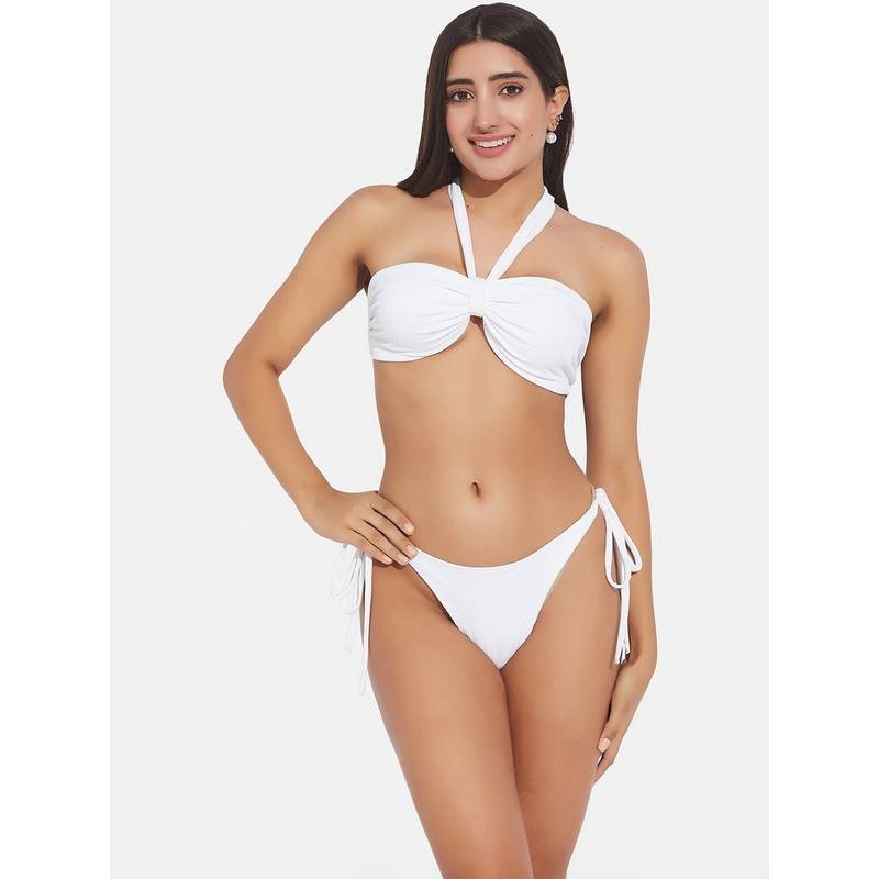 G Heist Women Ribbed Halter Beach Wear Swimwear Bra and Panty (XS)