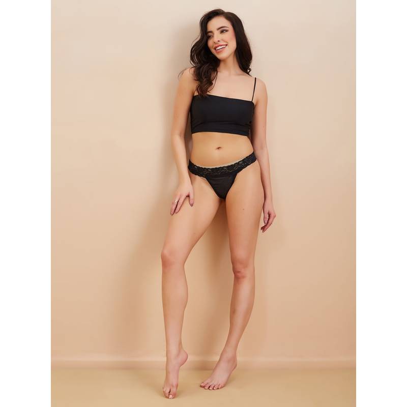 G Heist Women Black Self Design Lace and Power Net Thong (S)