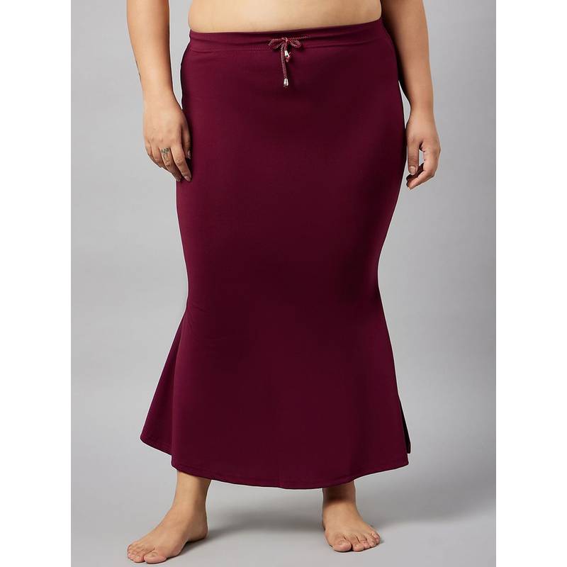 G Heist Women Burgundy Plus Size Solid Skinny Fit Saree Shapewear (L)