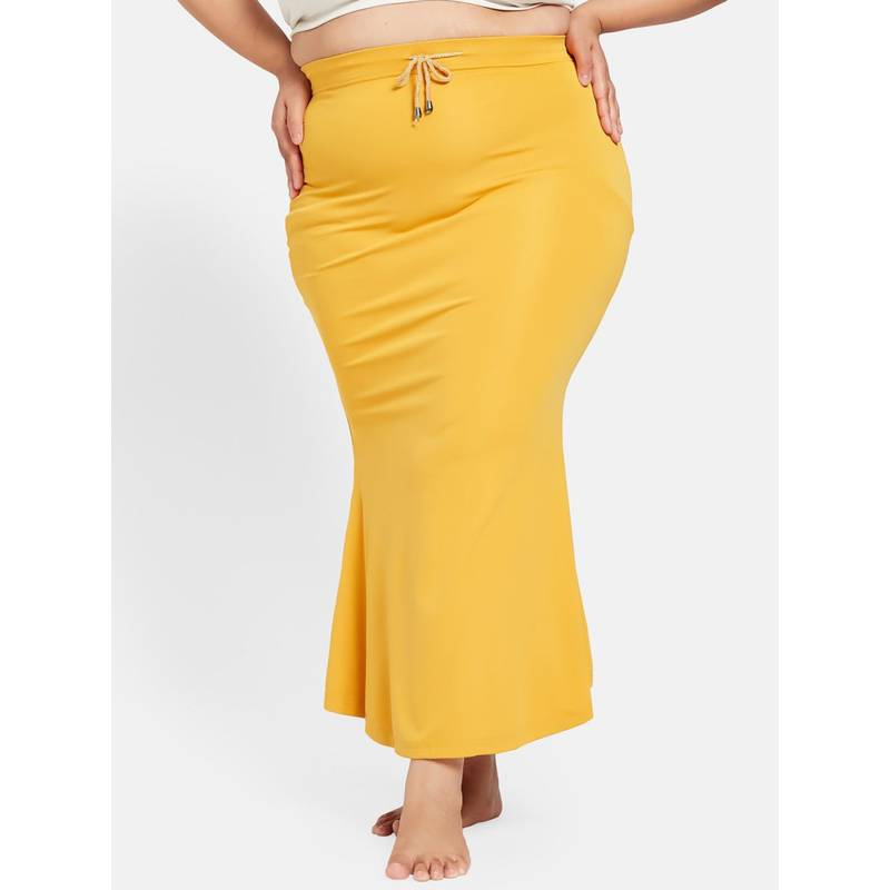 G Heist Women Mustard Plus Size Solid Skinny Fit Saree Shapewear (L)