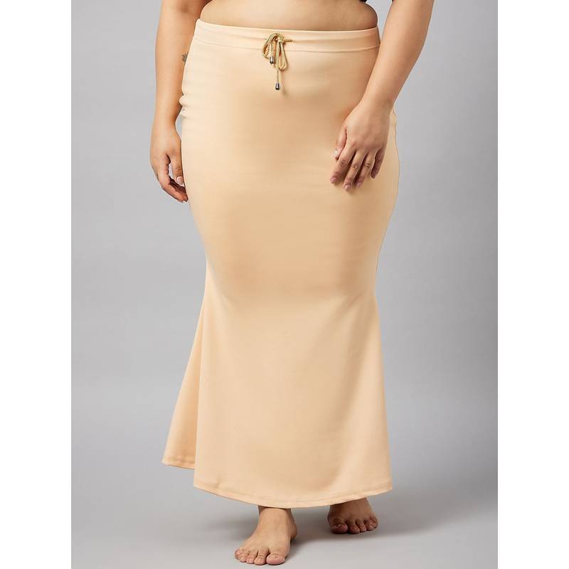 G Heist Women Beige Plus Size Solid Skinny Fit Saree Shapewear (2XL)