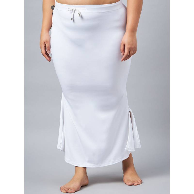 G Heist Women White Plus Size Solid Skinny Fit Saree Shapewear (L)