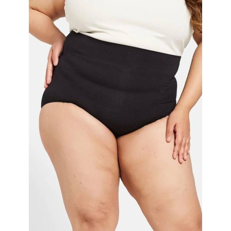 G Heist Women Plus Size Black Solid High-Waist Seamless Shaping Brief (M)