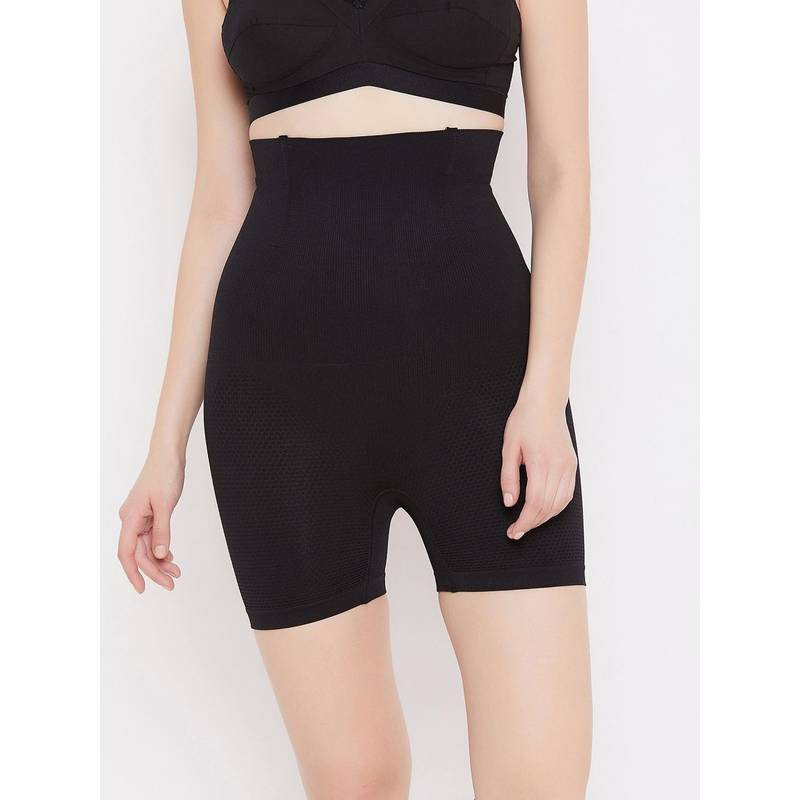 G Heist Women Black-Colored Solid High-Waist Tummy and Thigh Shaper (XL)