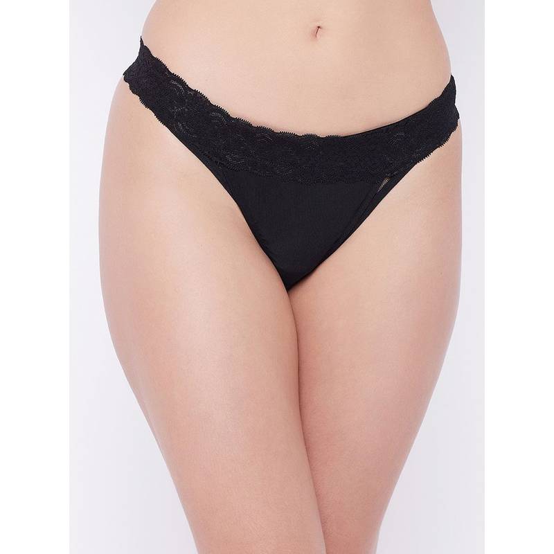 G Heist Women Black Self Design Lace and Power Net Thong (M)