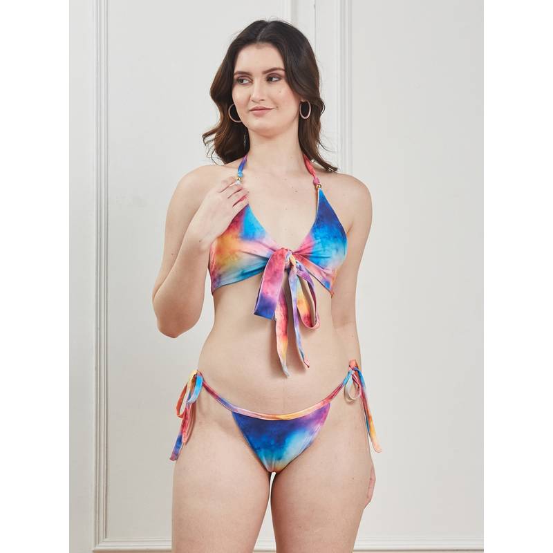 G Heist Printed Multi-Colour Beachwear Swim Bikini Bra & Panty (XS)