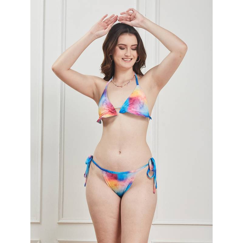 G Heist Printed Multi-Colour Beachwear Swim Bikini Bra & Panty (XS)