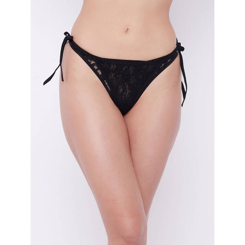 G Heist Women Black Self Design Lace Thong (M)