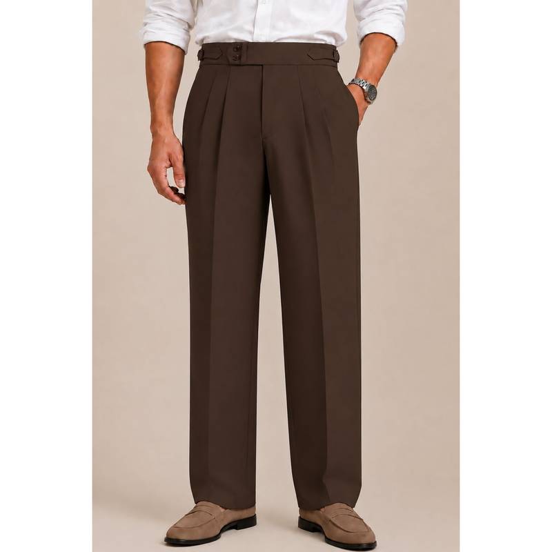 Perch Brown Solid Straight Fit Double Buckle Gurkha Pant (32)