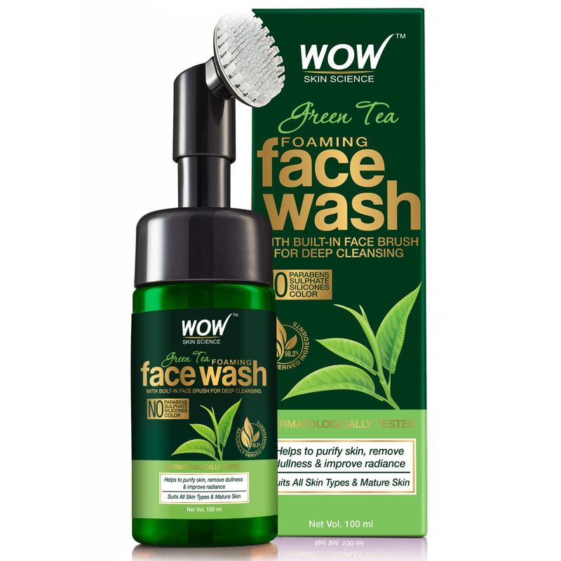 WOW Skin Science Green Tea Foaming Face Wash with BuiltIn Face Brush