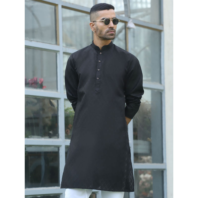 Kraft India Cotton Blend Woven Self Design Black Kurta (44)