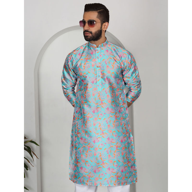 Kraft India Silk Blend Floral Printed Sky Blue Kurta (36)