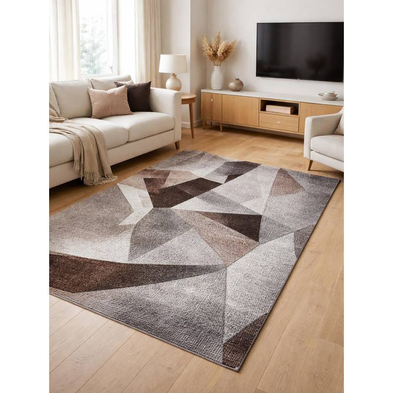 OBSESSIONS Grey Abstract Polypropylene Carpet (8X11 Feet)