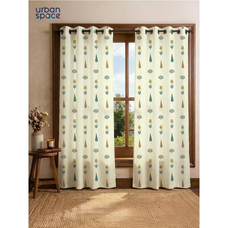 Urban Space Orchard Dark Teal Cotton Curtains (Pack of 2) (5 feet)