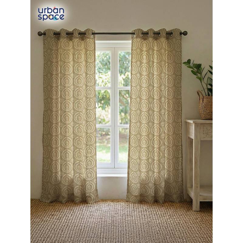 Urban Space Canopy Beige Cotton Curtains (Pack of 2) (5 feet)