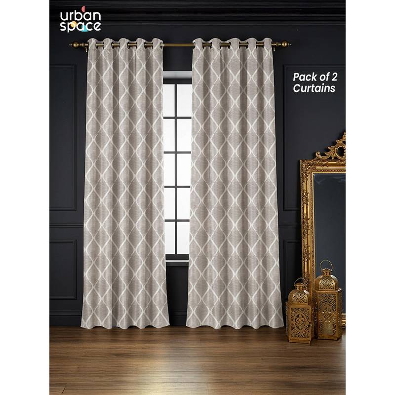 Urban Space Brocade Soft Brown Blackout Jacquard Curtains (Pack of 2) (5 feet)