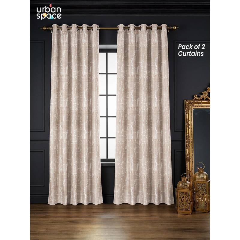 Urban Space Dusk Soft brown Blackout Jacquard Curtains (Pack of 2) (5 feet)