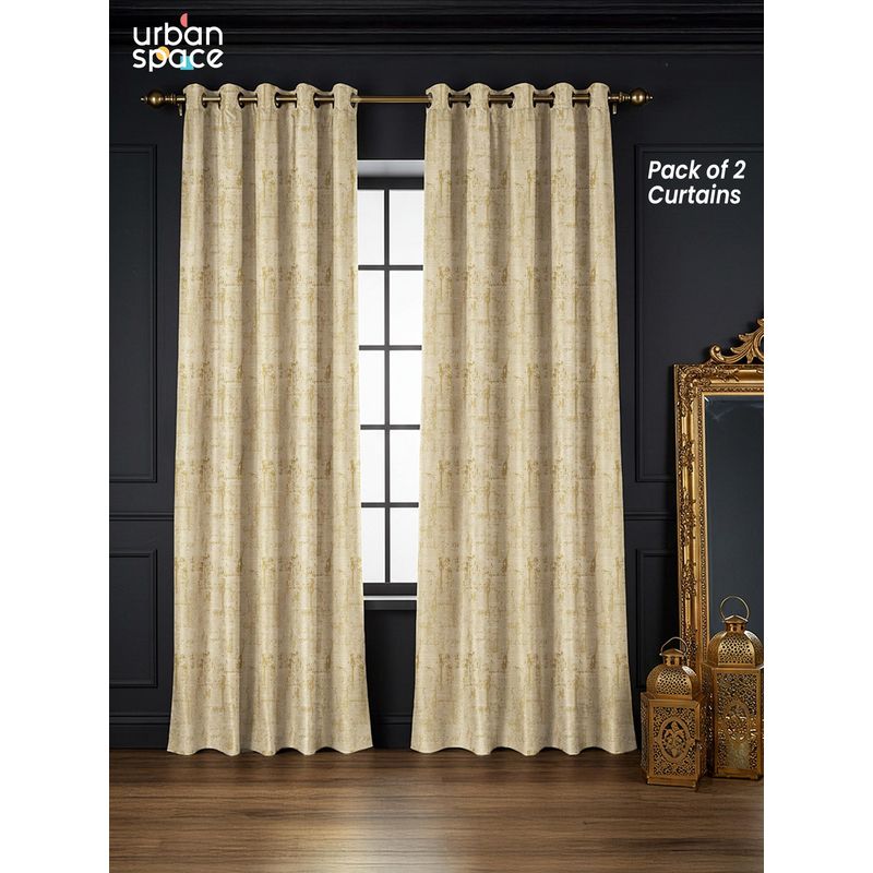 Urban Space Orchard Sage Green Blackout Jacquard Curtains (Pack of 2) (5 feet)