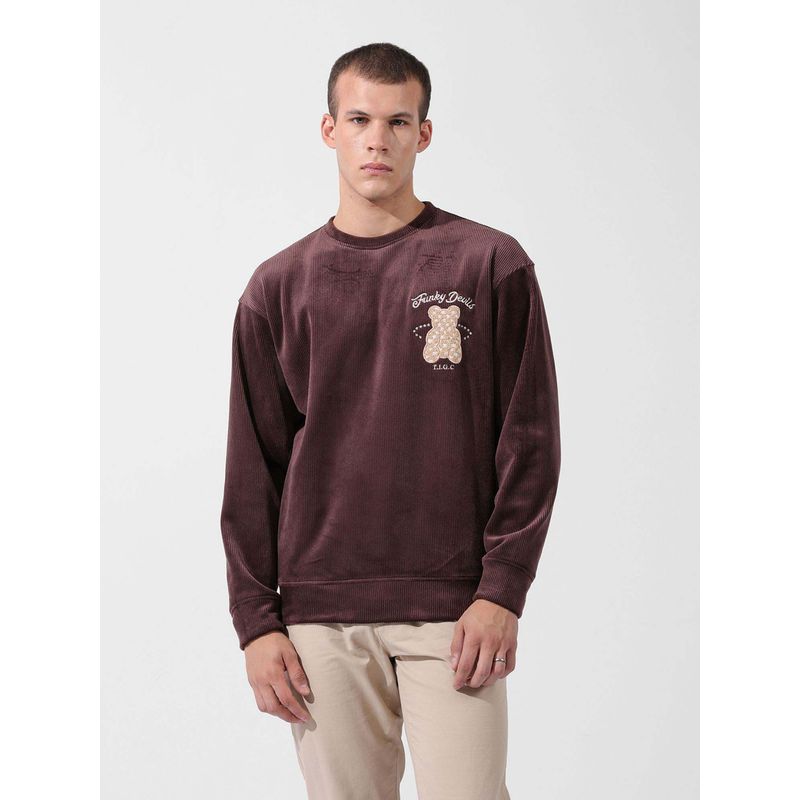 The Indian Garage Co Brown Textured Oversized Fit Sweatshirt (S)