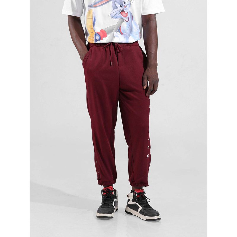 The Indian Garage Co Maroon Solid Relaxed Fit Trackpant (S)