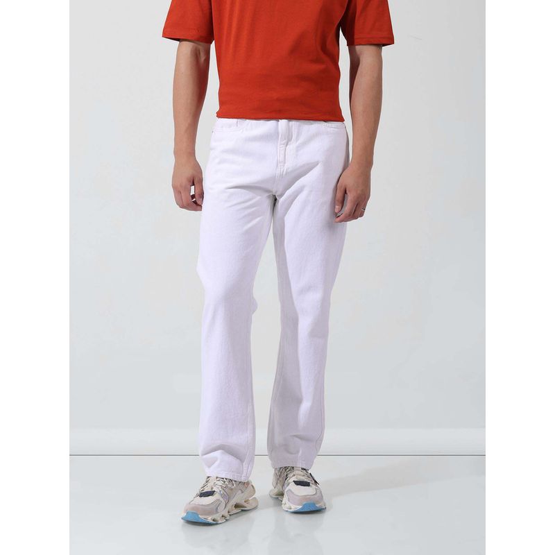 The Indian Garage Co White Solid Straight Fit Jeans (36)