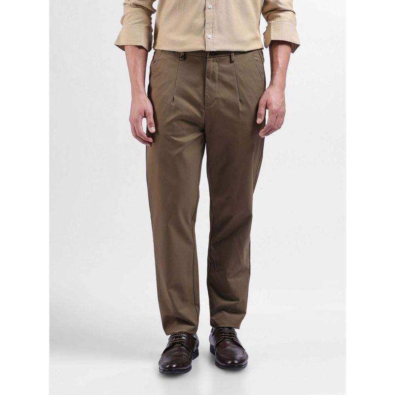 The Indian Garage Co Khaki Solid Regular Fit Trousers (28)