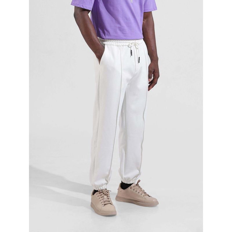 The Indian Garage Co White Solid Loose Fit Trackpant (34)