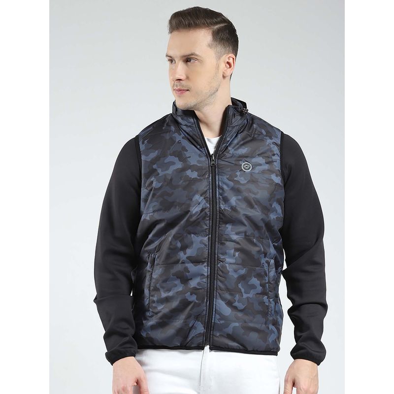 Monte Carlo Black Printed Regular Fit Reversible Jacket (M)