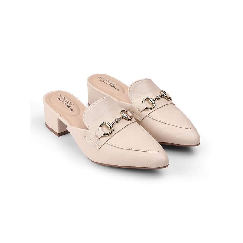 MODARE Women Beige Block Heeled Mules (EURO 39)