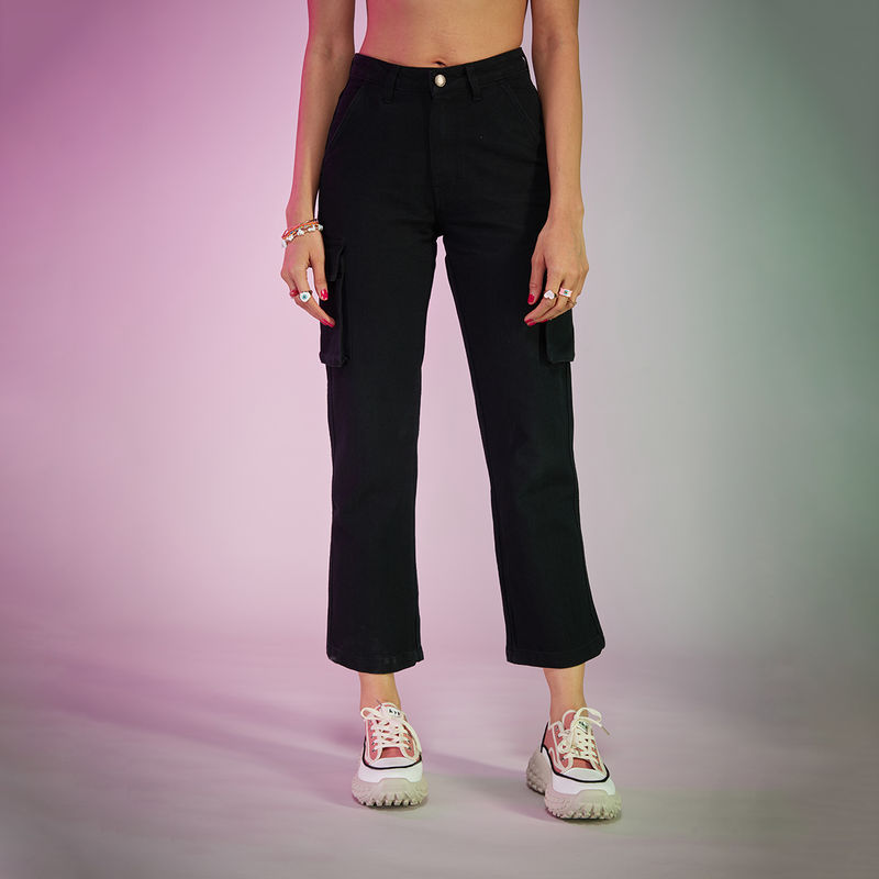 MIXT by Nykaa Fashion Black High Waist Wide Leg Jeans (28)