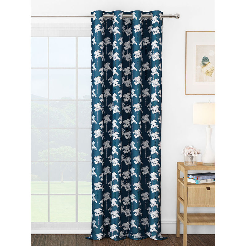 Story@Home Jacquard 400 GSM Navy Blue & White 1 U Door Curtain (7 Feet)