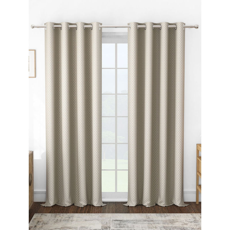 Story@Home Jacquard 400 GSM Dark Brown & White 2 U Semi Long Door Curtain (8 feet)
