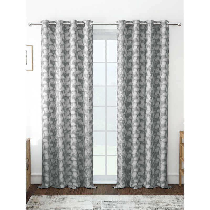 Story@Home Jacquard 400 GSM Grey 2 U Semi Long Door Curtain (8 feet)