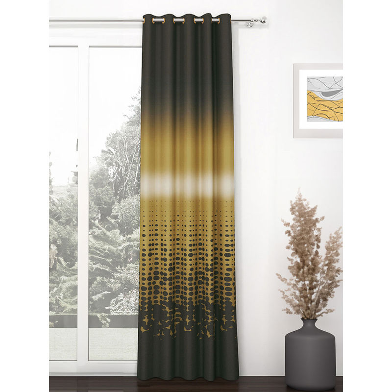 Story@Home 300 GSM Polyester Blackout Long Door Curtain 1 Pc Grey & Golden (9 Feet)