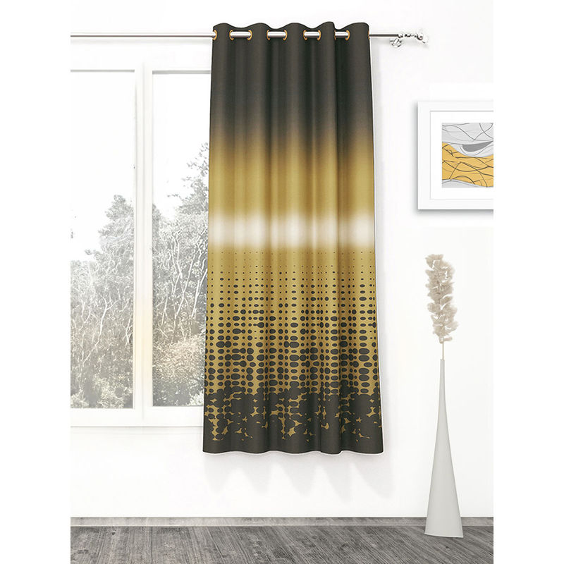 Story@Home 300 GSM Polyester Blackout Window Curtain 1 Pc Grey & Golden (5 Feet)