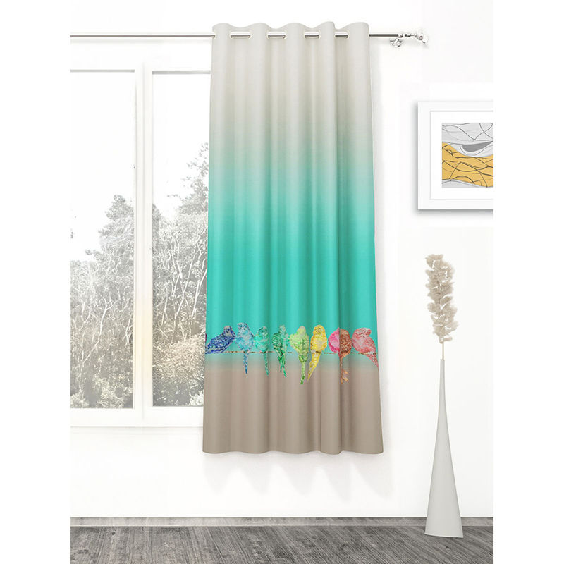Story@Home 300 GSM Polyester Blackout Window Curtain 1 Pc Beige & Teal (5 Feet)