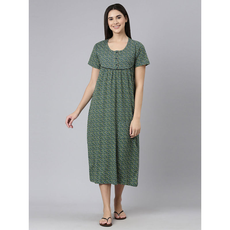 Kryptic Green Printed Nightdress for Women (L)