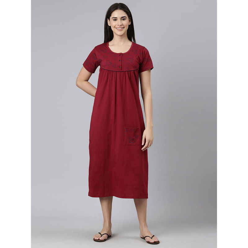 Kryptic Maroon Printed Nightdress for Women (S)