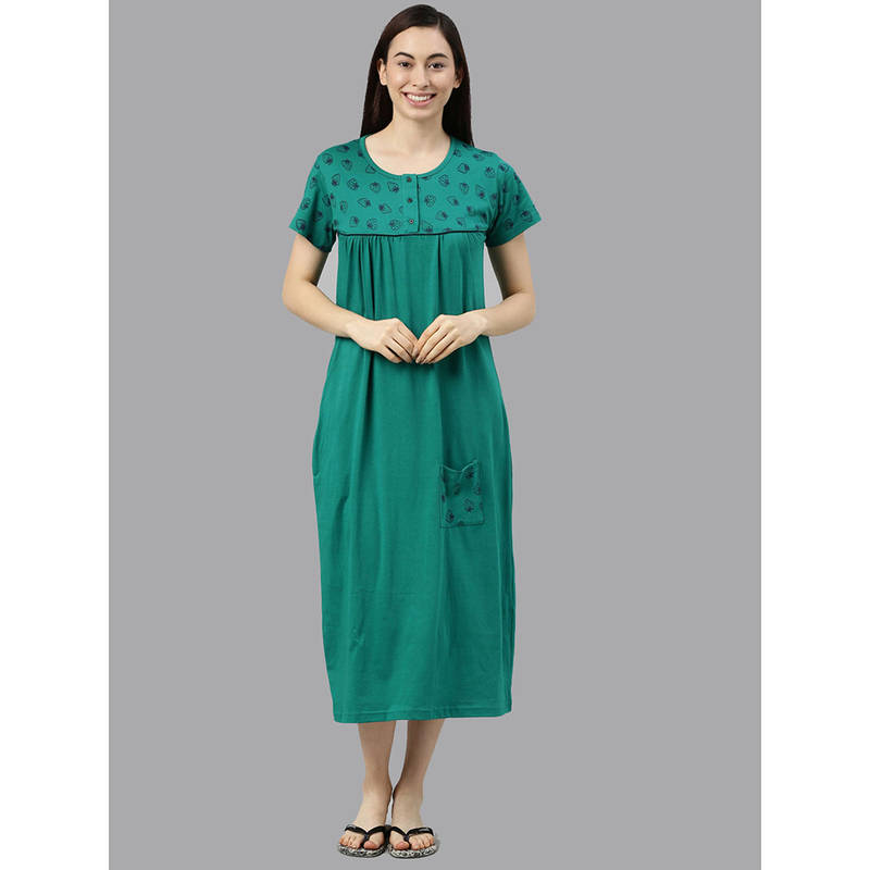 Kryptic Green Printed Nightdress for Women (S)