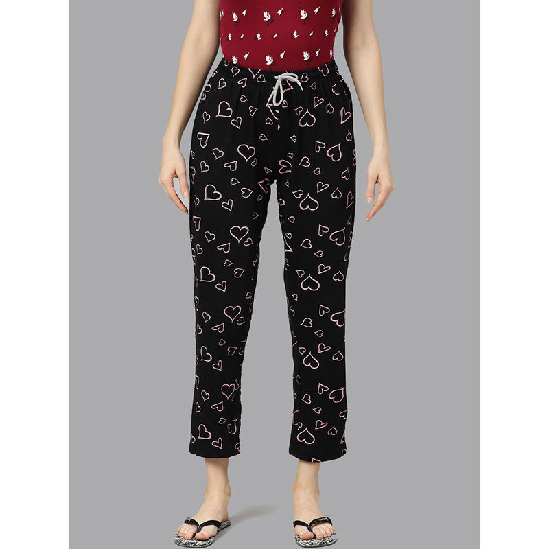 Kryptic Black Printed Pyjama for Women (S)